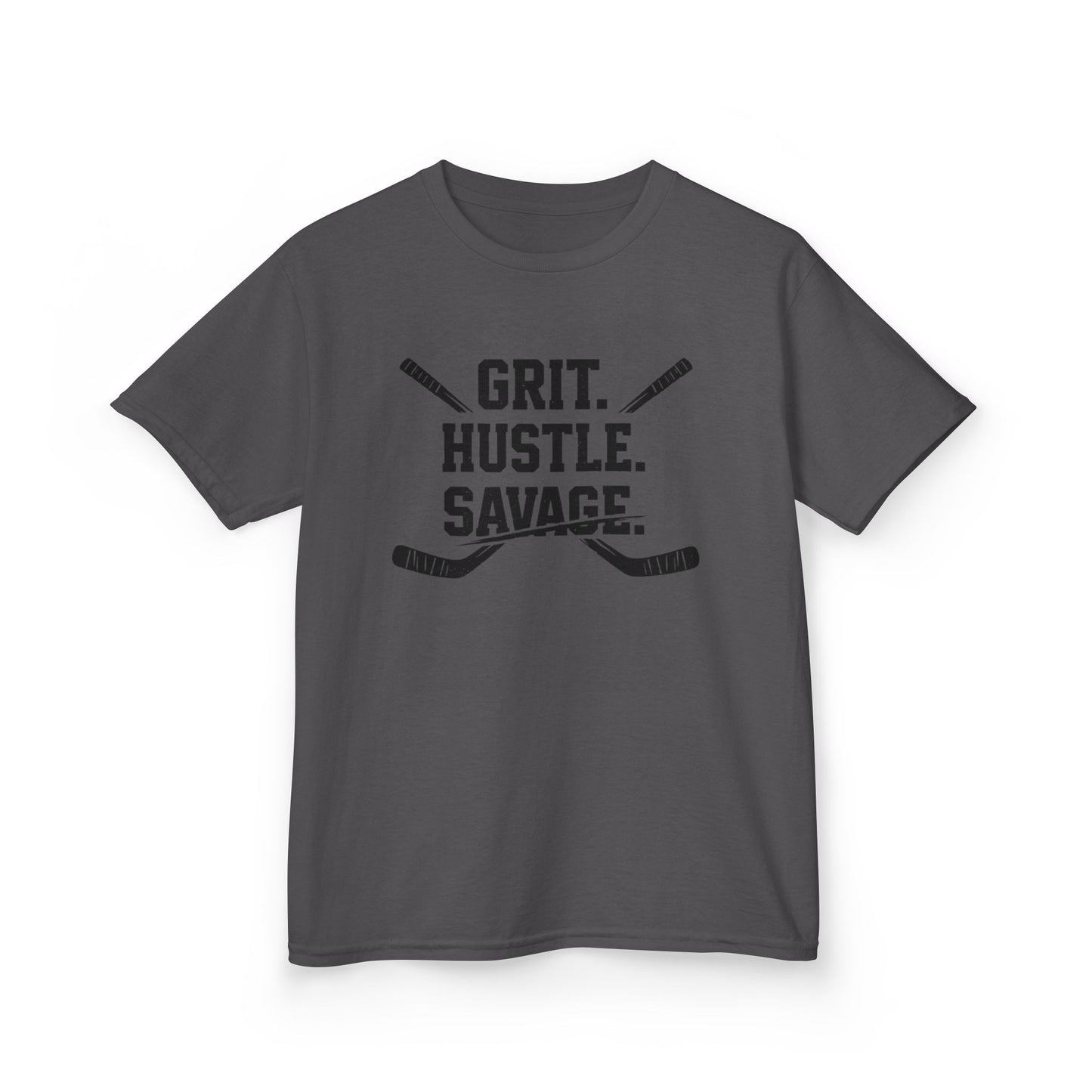 Kids Hockey Tee — "Grit. Hustle. Savage."