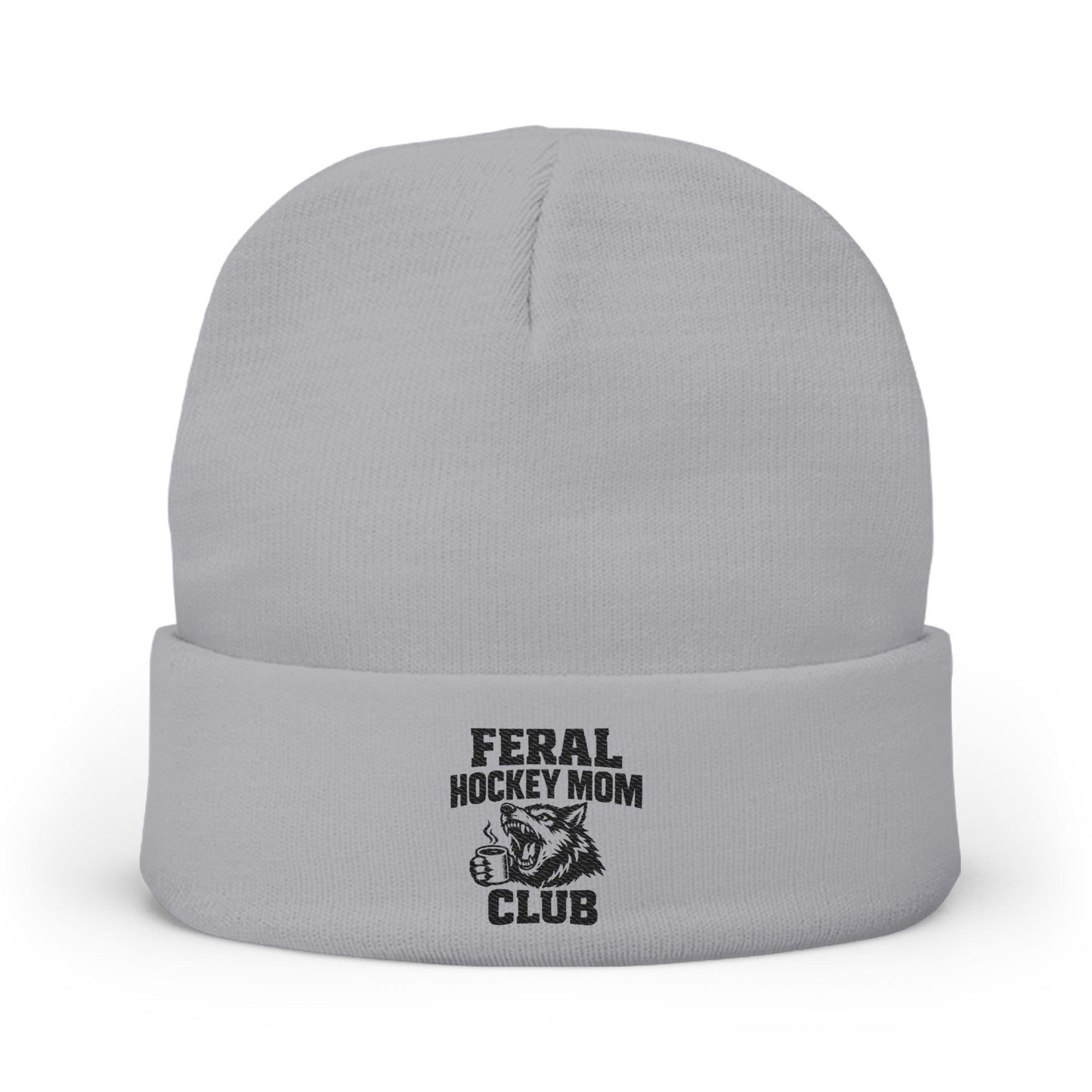 Hockey Mom Beanie - "Feral Hockey Mom Club" Embroidered Knit Hat