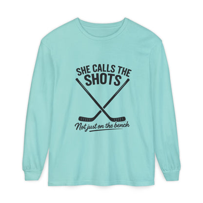 Female Hockey Coach Long Sleeve Shirt - She Calls the Shots, Sports Apparel, Gift for Athletes