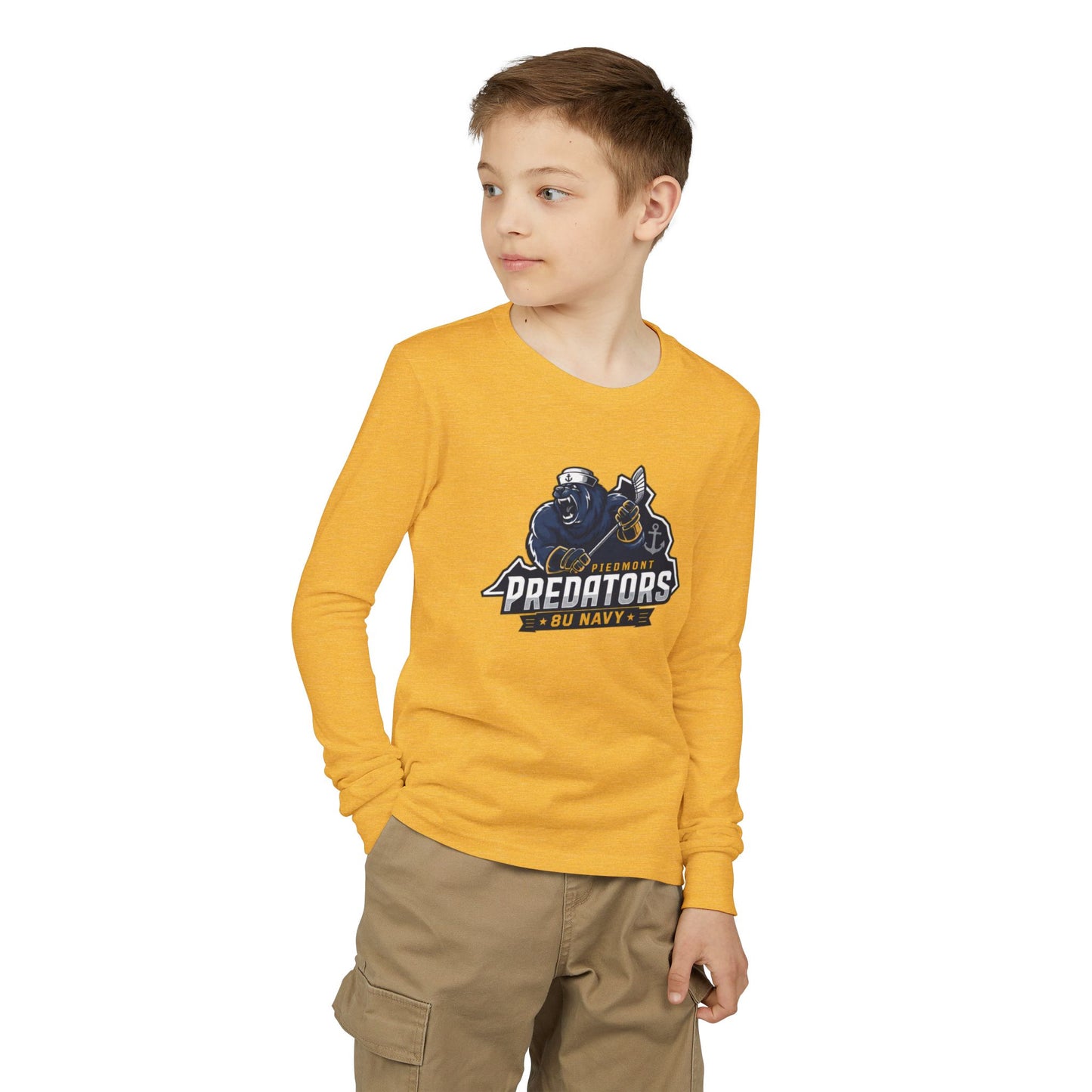 Predators 8U Navy Youth Long Sleeve Tee — Mascot Sports Team Shirt