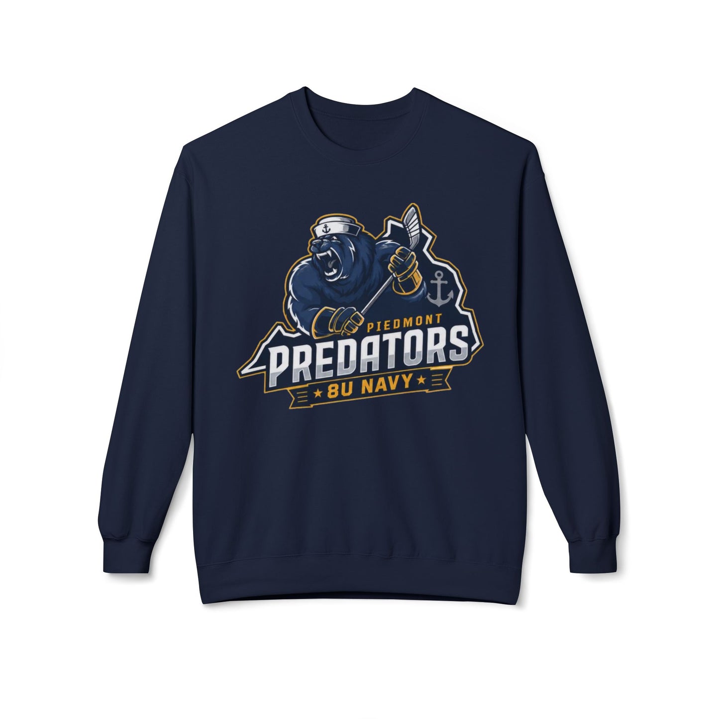 Predators Team Crewneck Sweatshirt — Piedmont 8U Navy  (Back: MOM 43)