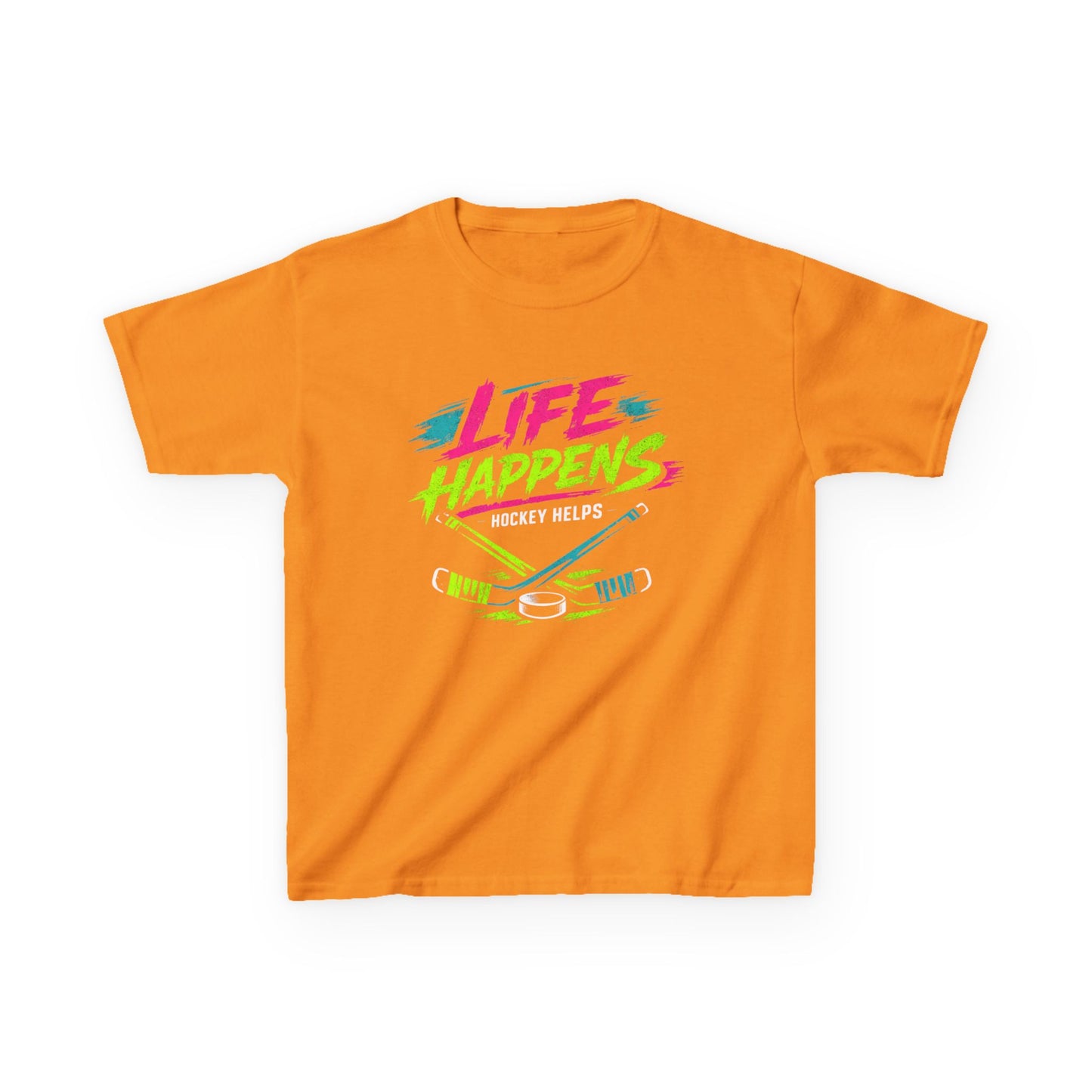 Kids Tee — "Life Happens, Hockey Helps"