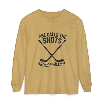 Female Hockey Coach Long Sleeve Shirt - She Calls the Shots, Sports Apparel, Gift for Athletes