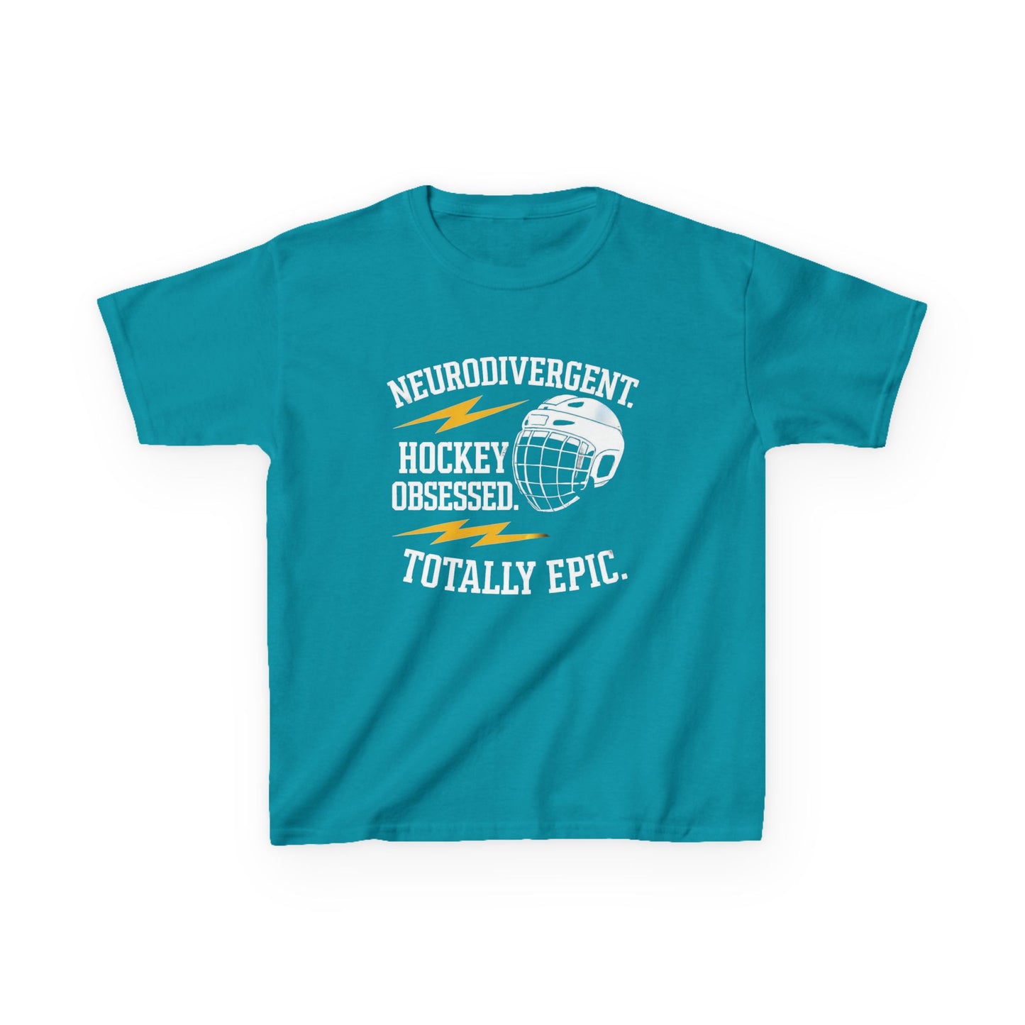 Kids Hockey T‑Shirt — "Neurodivergent Hockey Obsessed, Totally Epic"