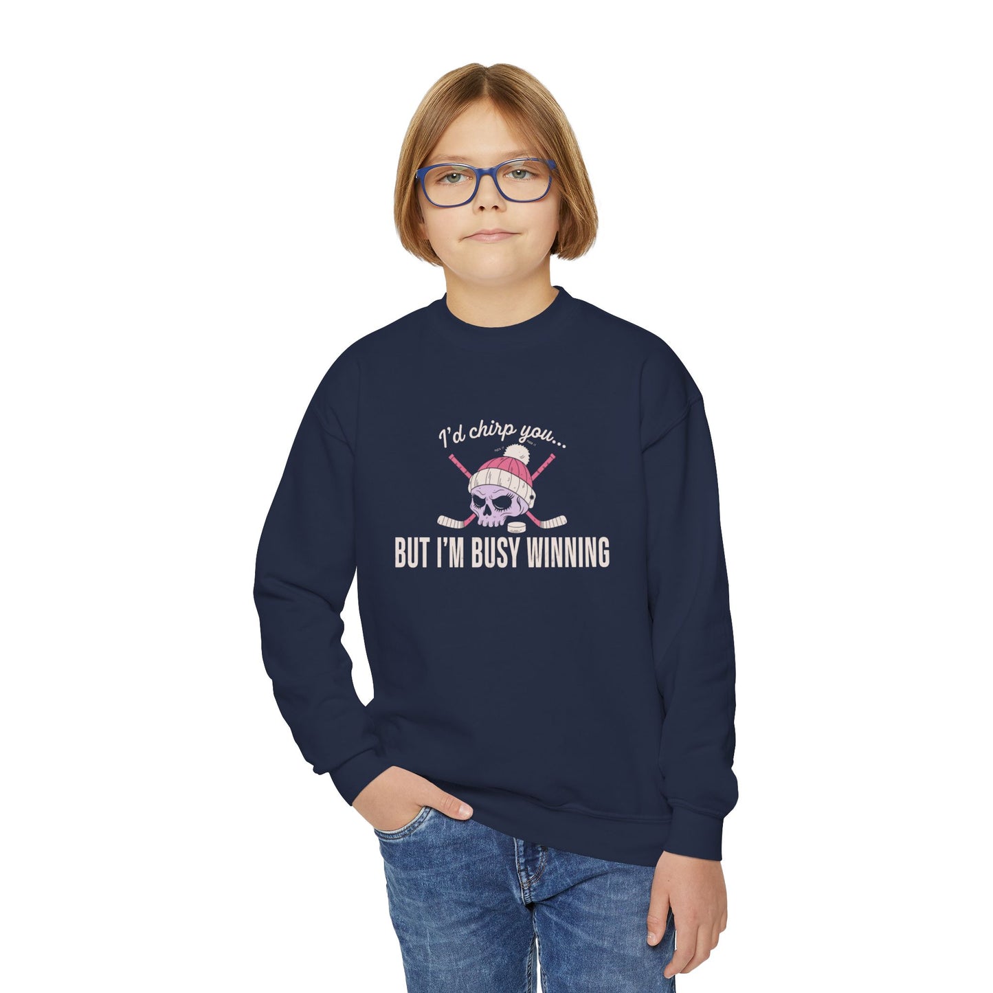 Youth Crewneck Sweatshirt — “I’d Chirp You… But I’m Busy Whining”