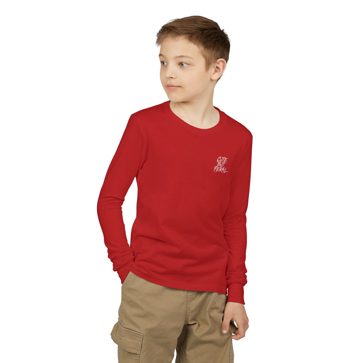 Cute But Feral Youth Long Sleeve Tee — Youth Jersey Shirt with Raccoon Graphic