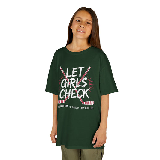 Let Girls Check Kids T-Shirt — Girls Hockey Shirt (Let Girls Check)