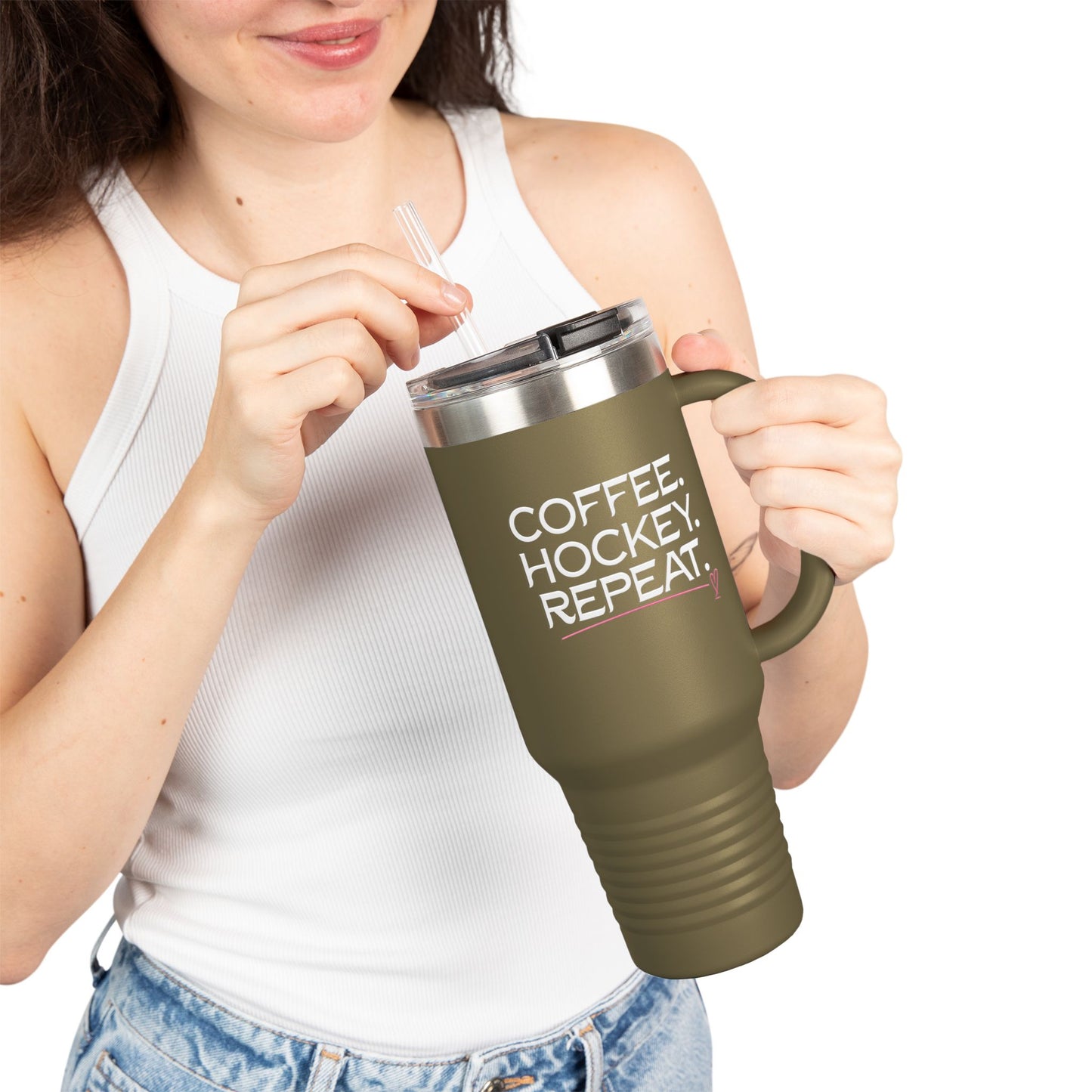 40oz Insulated Travel Mug — Coffee. Hockey. Repeat. Cold-Resistant Tumbler for Hockey Fans