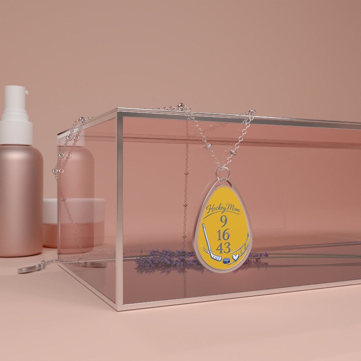 Hockey Mom Oval Pendant Necklace — Personalized Hockey Date/Numbers Design