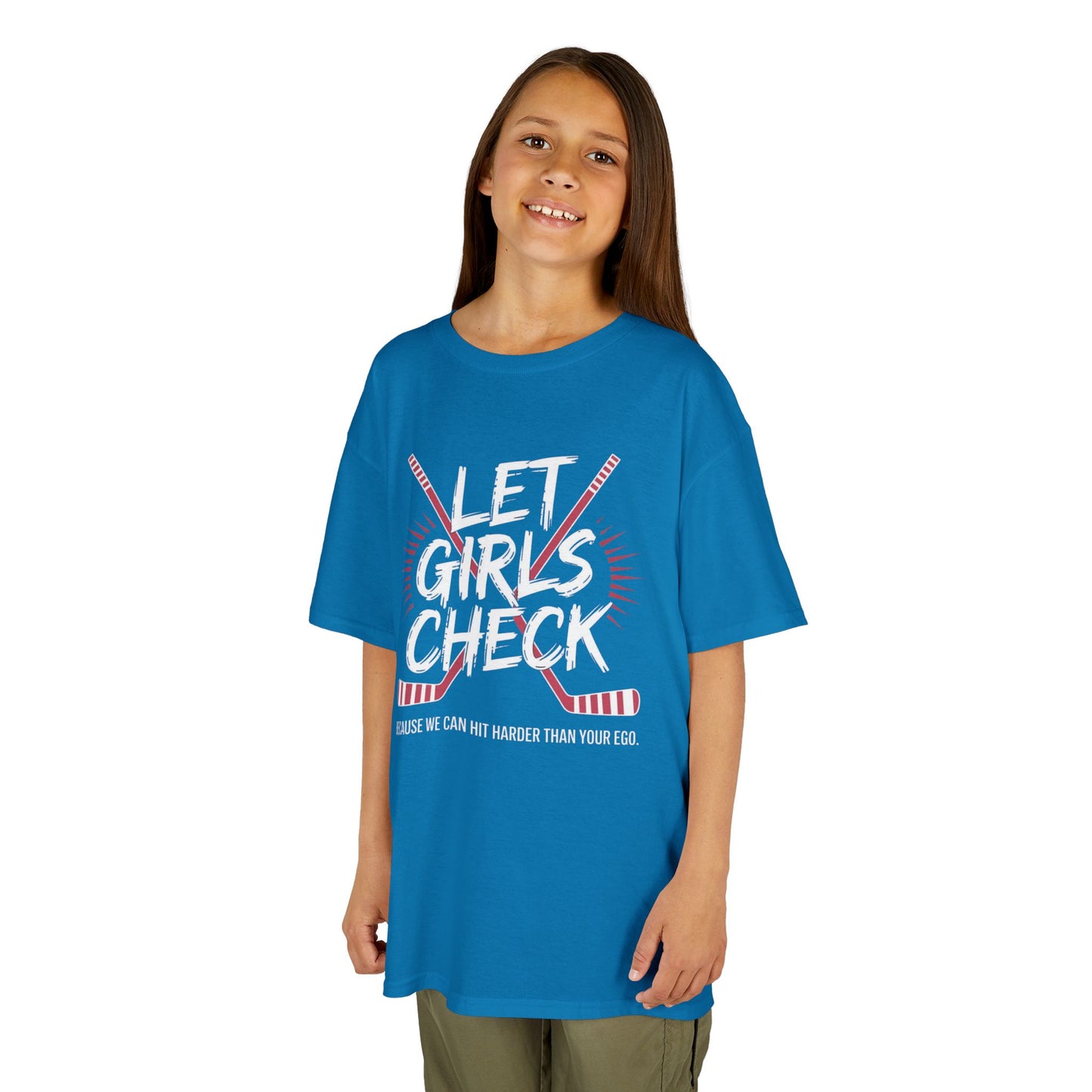 Let Girls Check Kids T-Shirt — Girls Hockey Shirt (Let Girls Check)