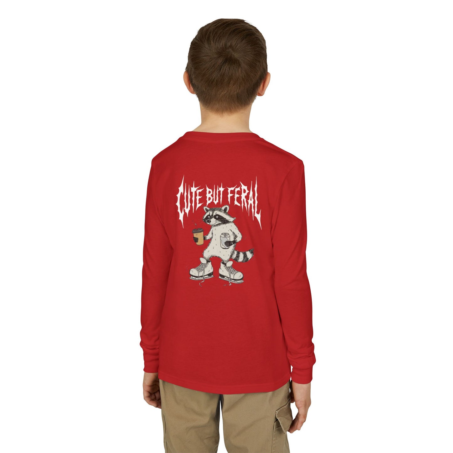 Cute But Feral Youth Long Sleeve Tee — Youth Jersey Shirt with Raccoon Graphic