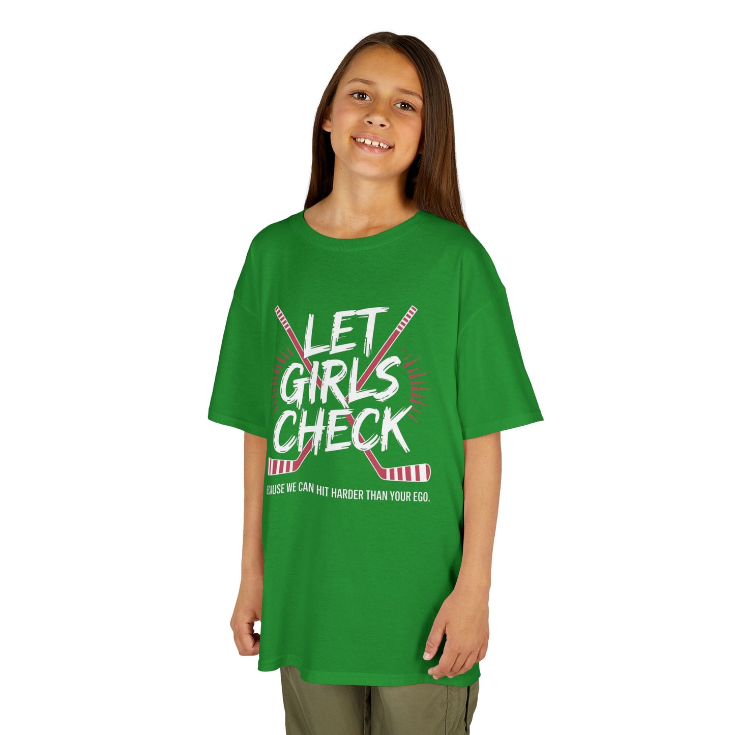 Let Girls Check Kids T-Shirt — Girls Hockey Shirt (Let Girls Check)
