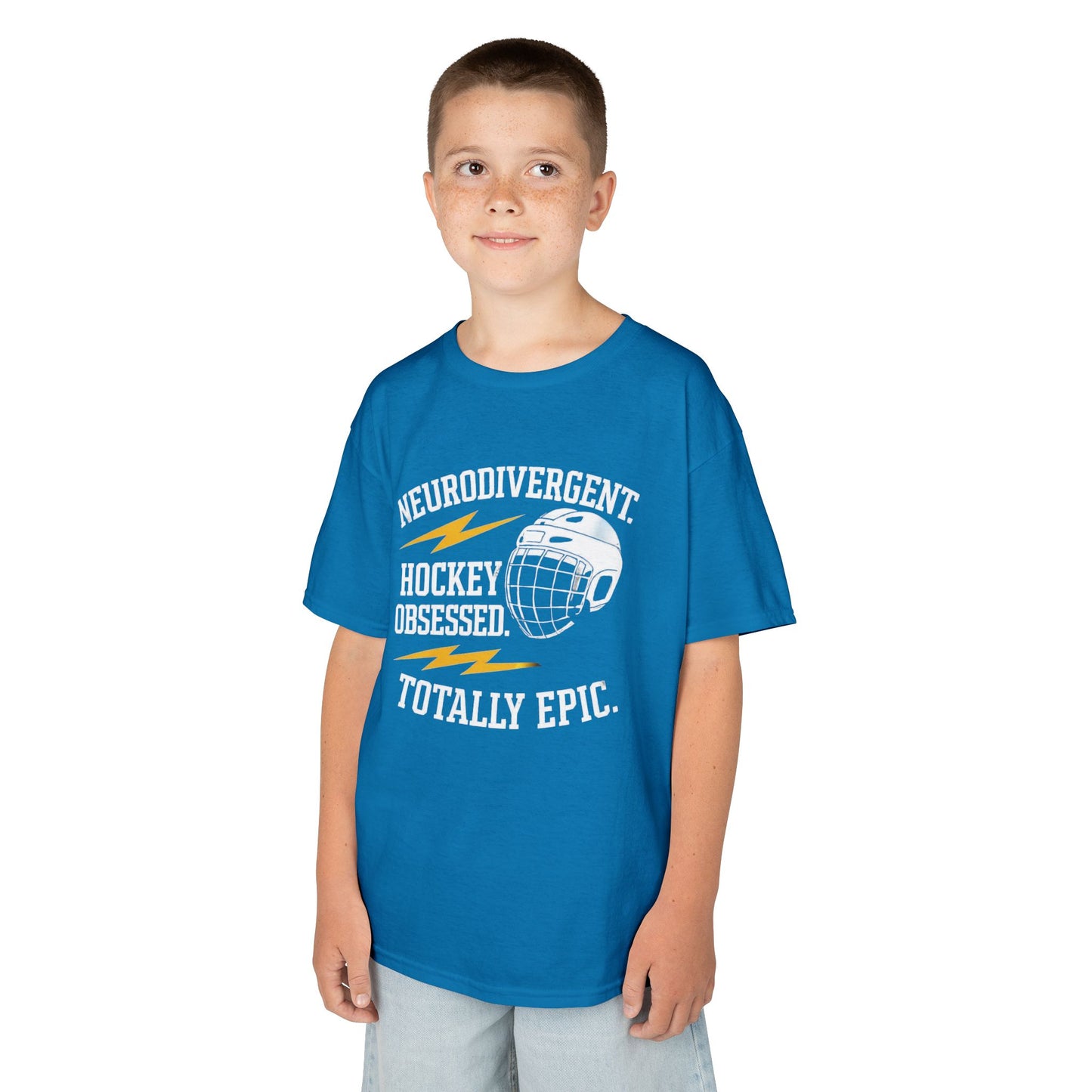 Kids Hockey T‑Shirt — "Neurodivergent Hockey Obsessed, Totally Epic"