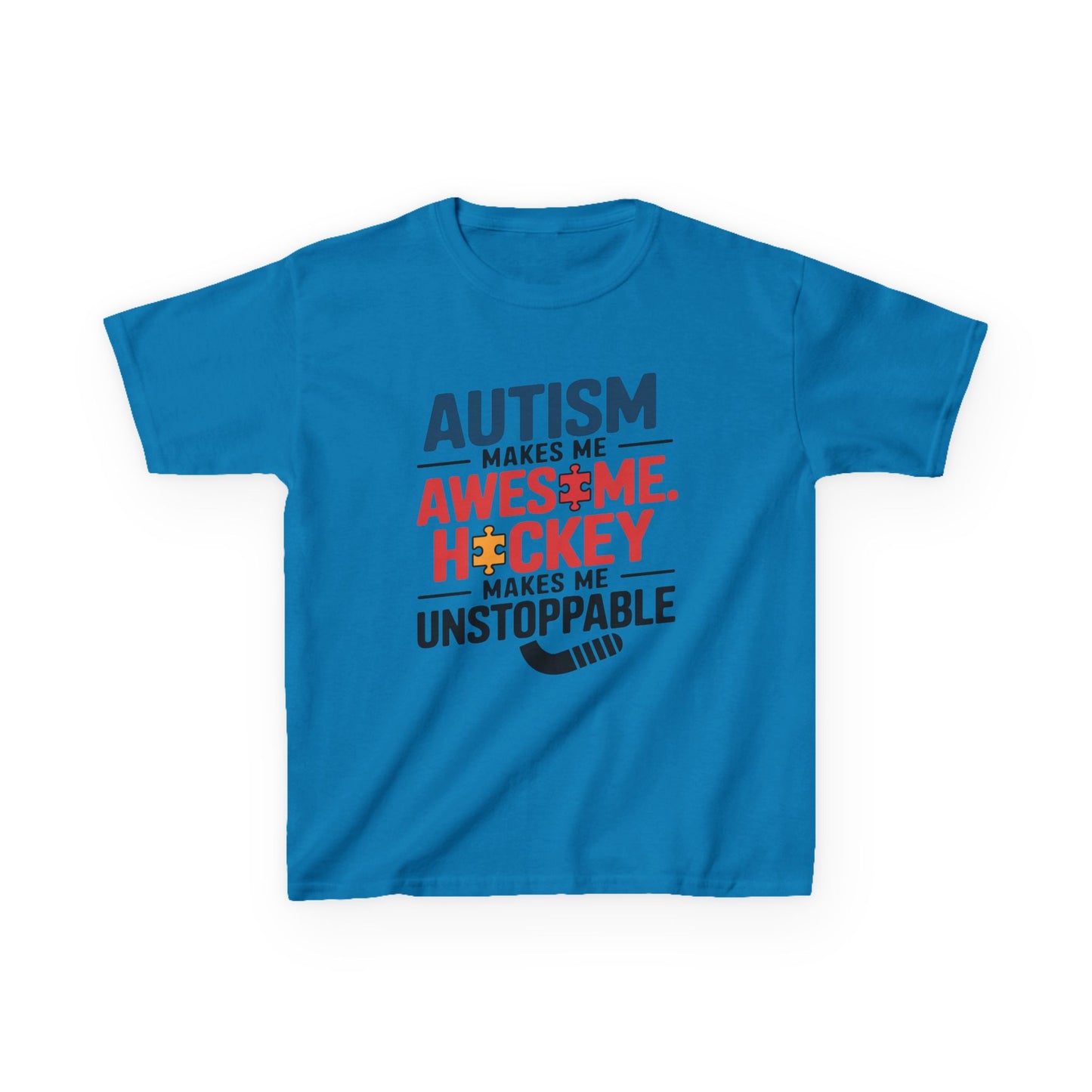 Kids Tee — "Autism Makes Me Awesome, Hockey Makes Me Unstoppable" Youth Hockey Awareness Shirt