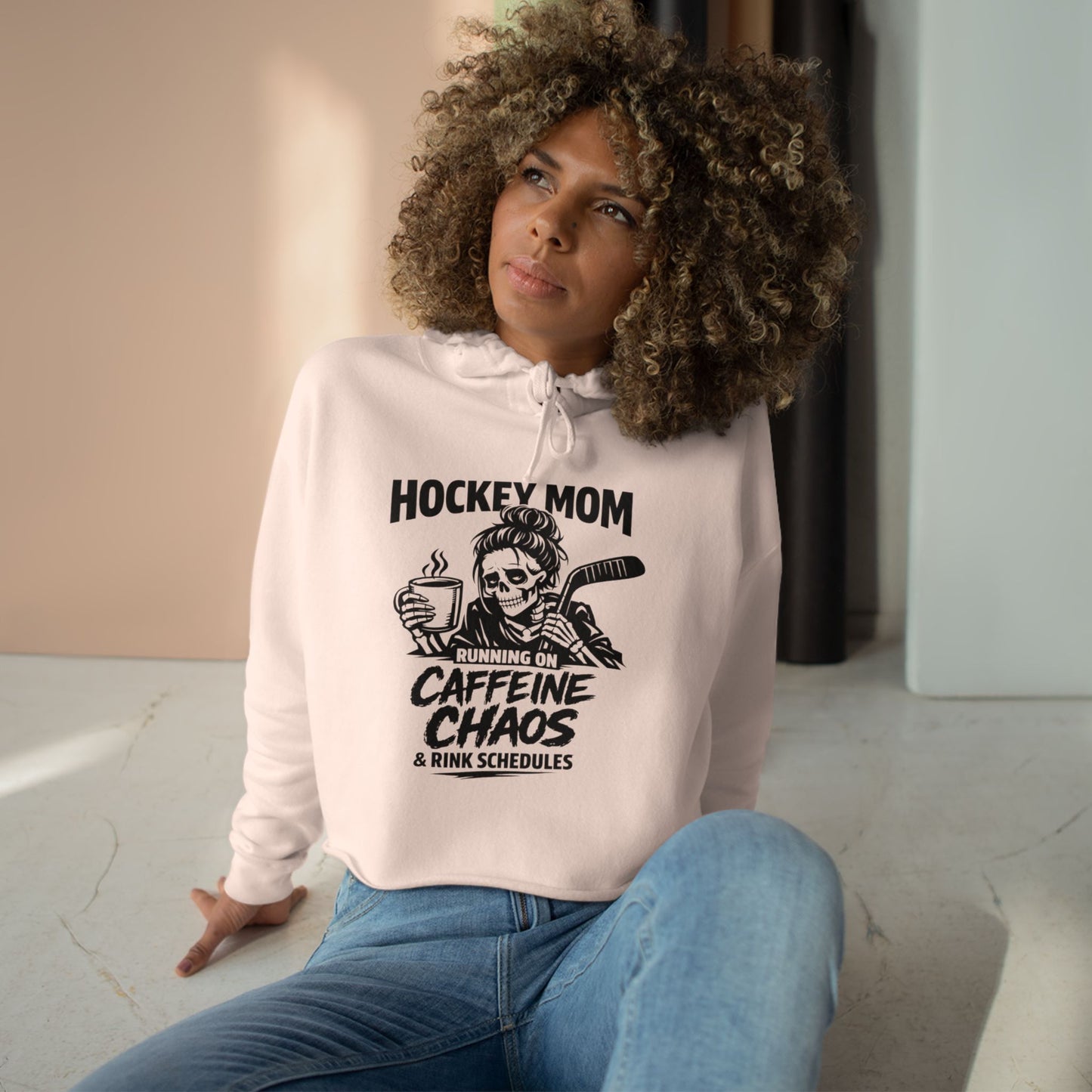 Hockey Mom Crop Hoodie Running on Caffeine, Chaos & Rink Schedules