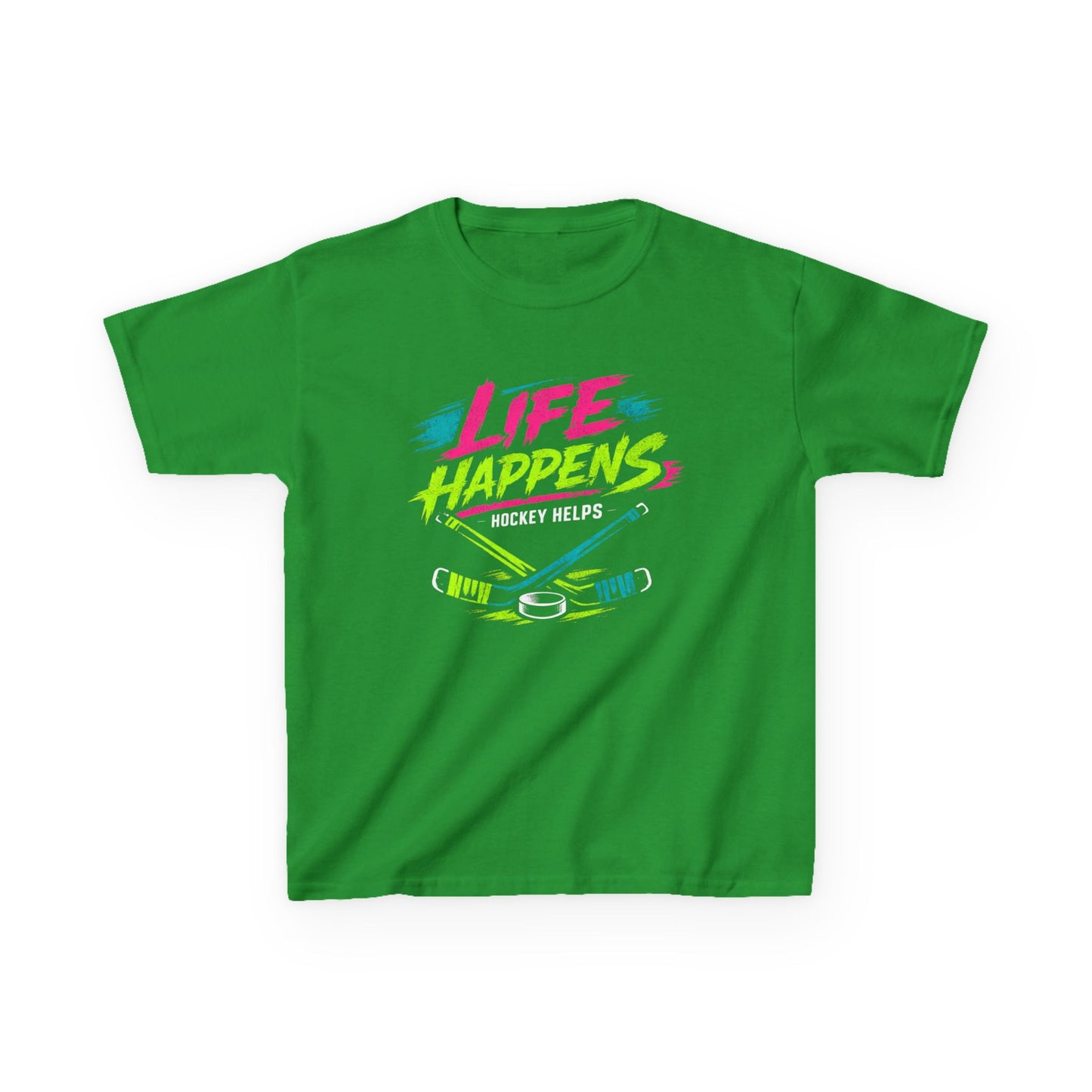Kids Tee — "Life Happens, Hockey Helps"