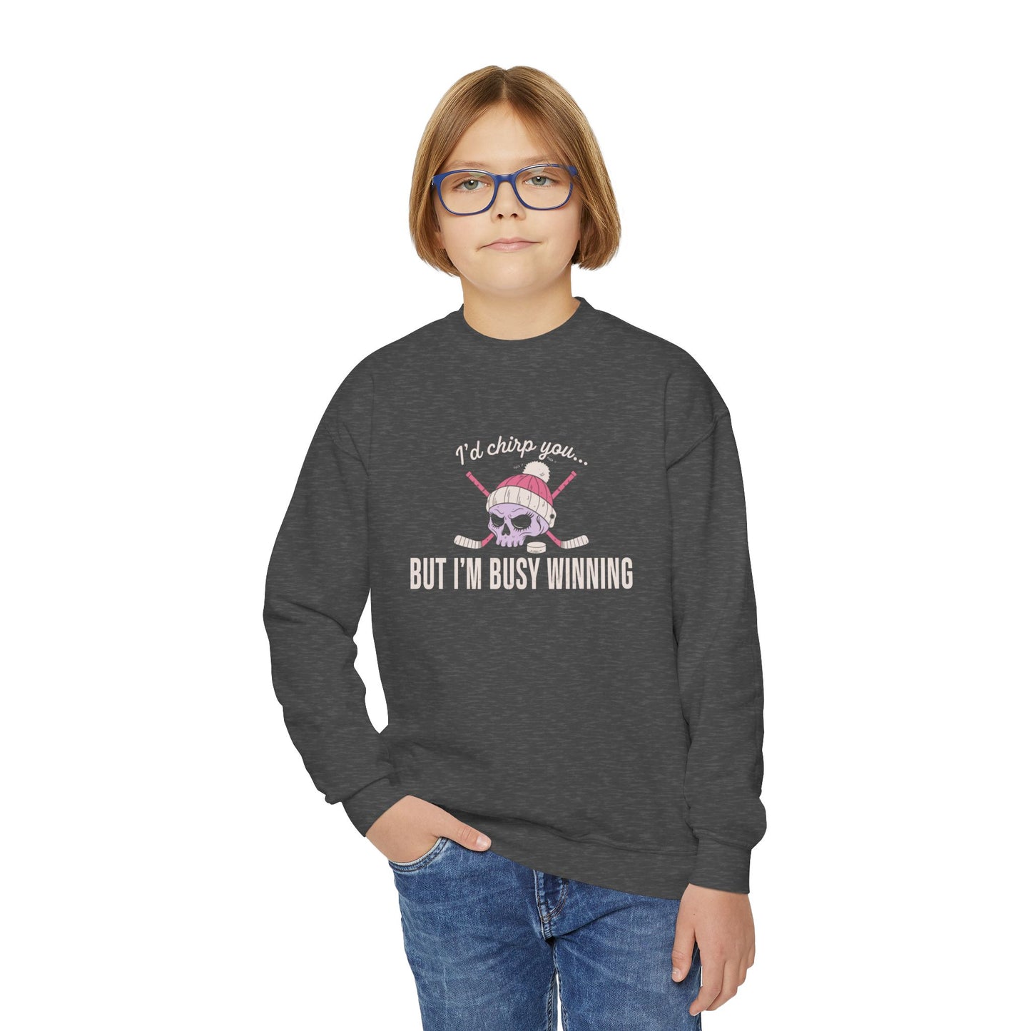 Youth Crewneck Sweatshirt — “I’d Chirp You… But I’m Busy Whining”