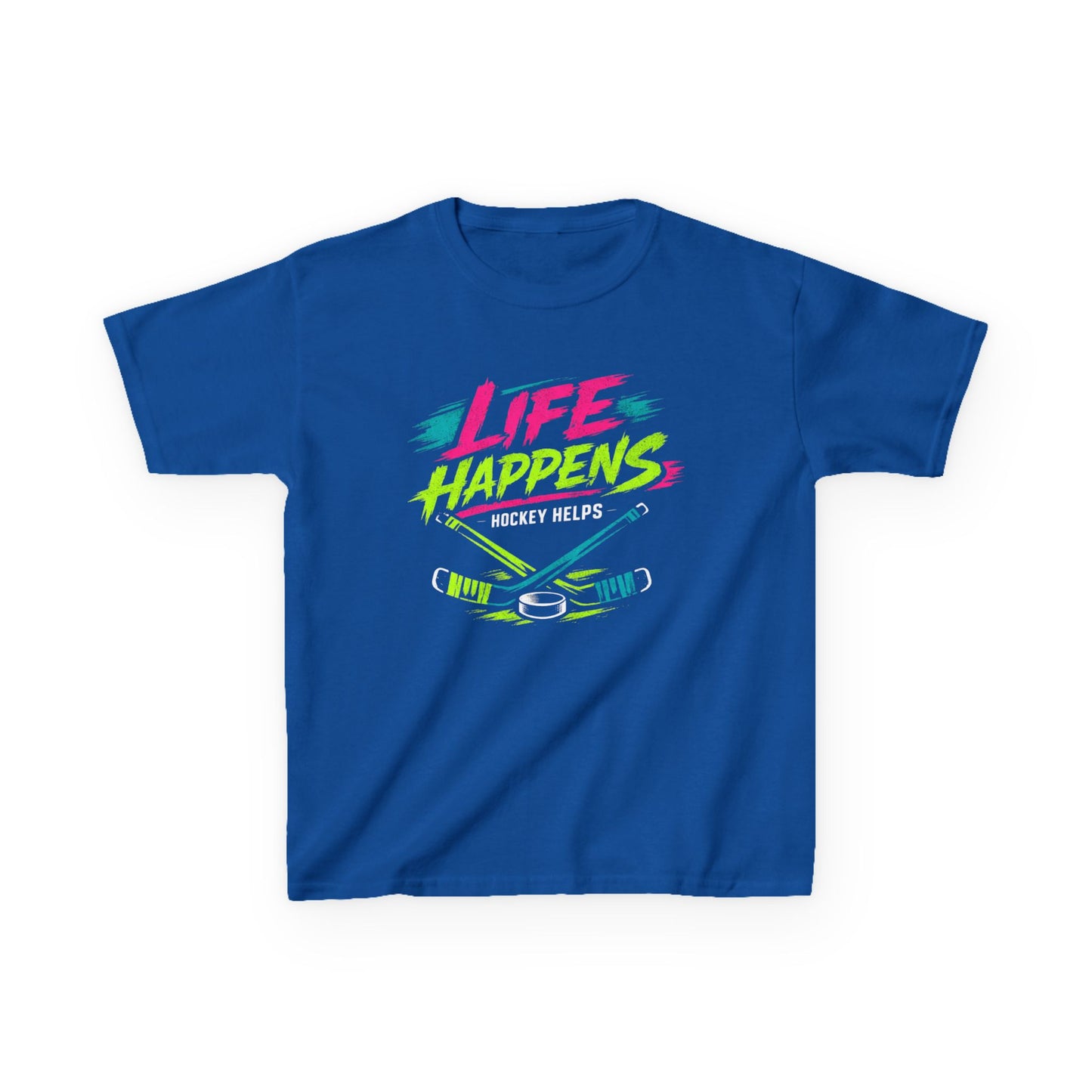 Kids Tee — "Life Happens, Hockey Helps"