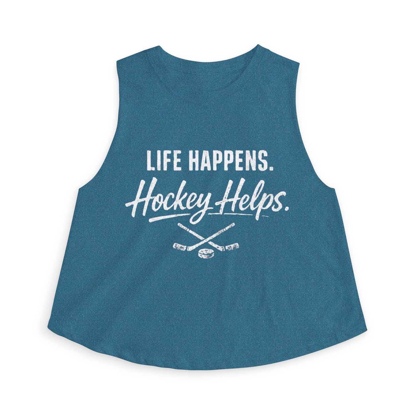 Women's Hockey Crop Top — "Life Happens. Hockey Helps." Athletic Casual Tank