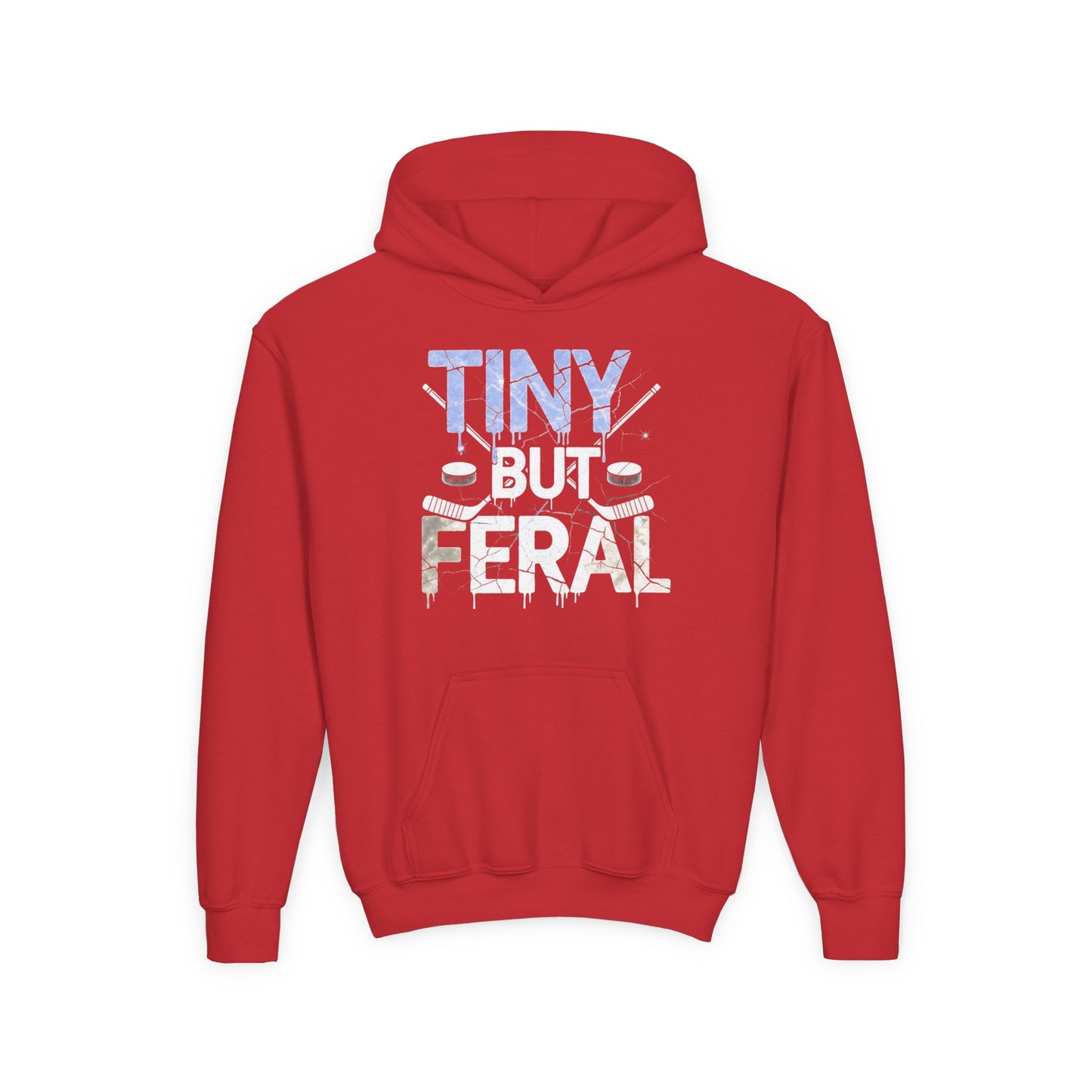 Tiny but Feral Youth Tiny Face Hoodie by Gildan