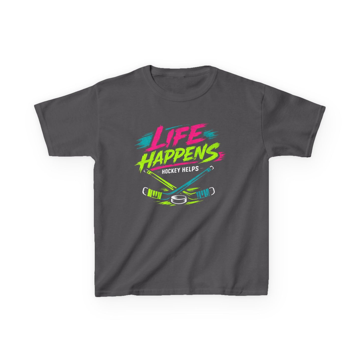 Kids Tee — "Life Happens, Hockey Helps"