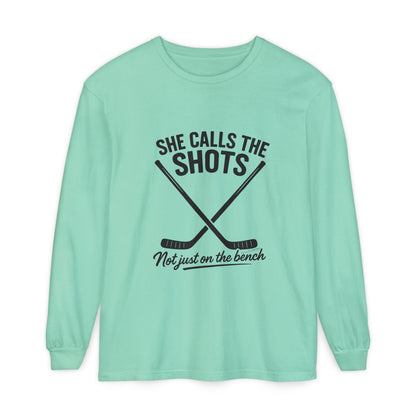 Female Hockey Coach Long Sleeve Shirt - She Calls the Shots, Sports Apparel, Gift for Athletes