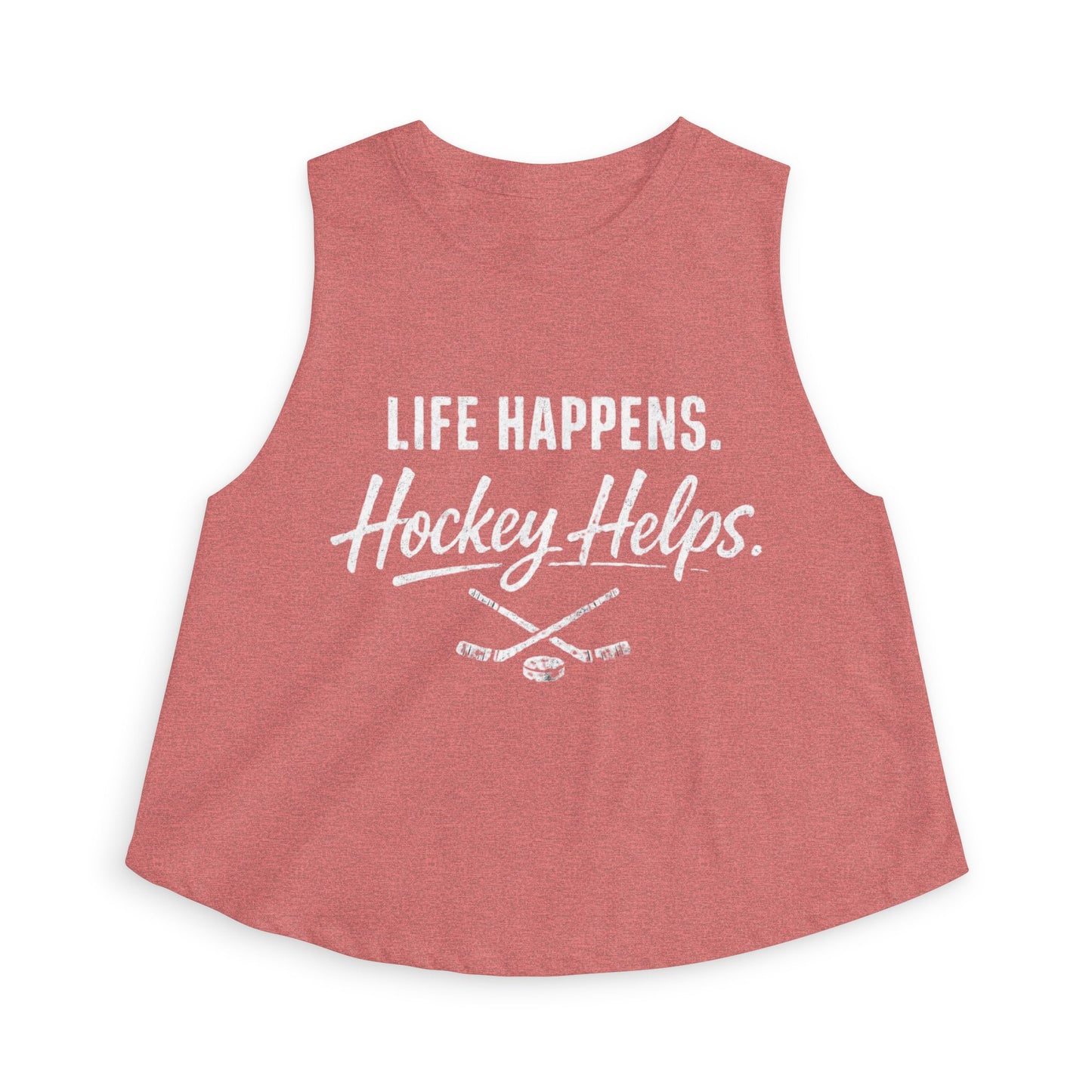 Women's Hockey Crop Top — "Life Happens. Hockey Helps." Athletic Casual Tank
