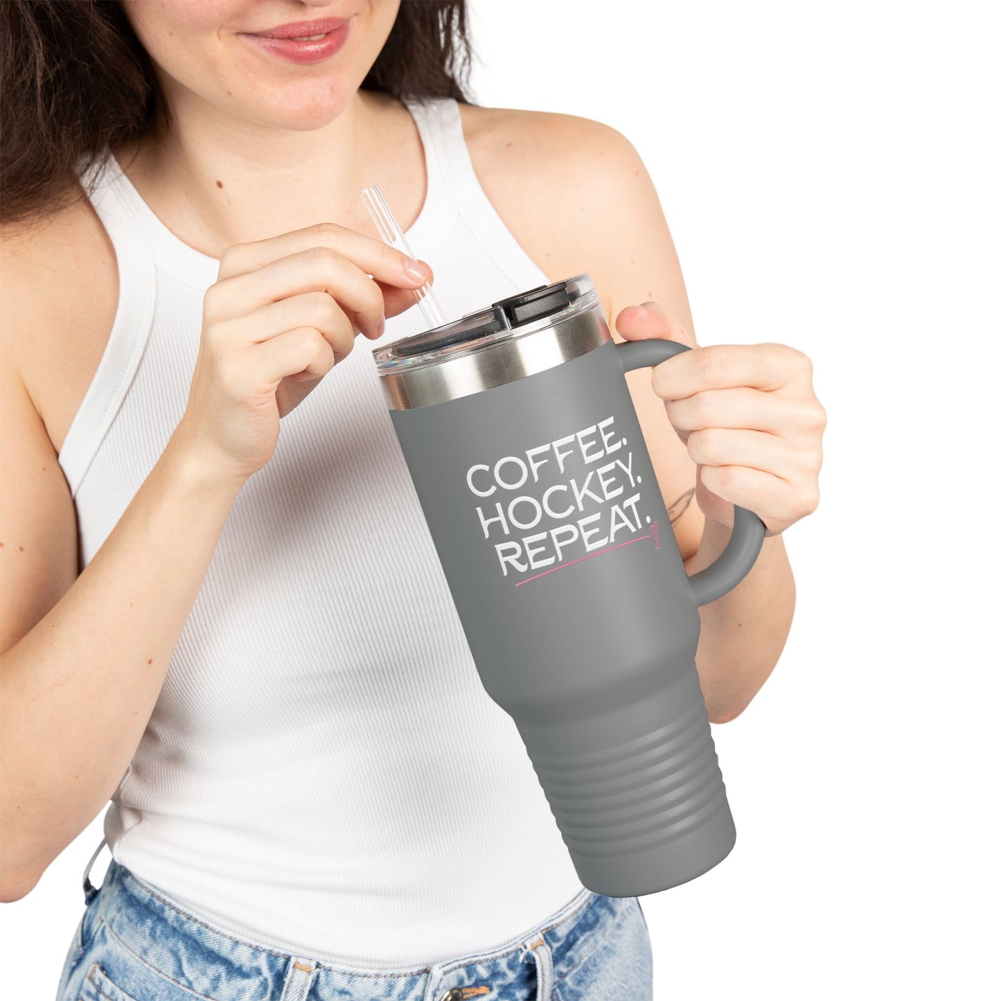 40oz Insulated Travel Mug — Coffee. Hockey. Repeat. Cold-Resistant Tumbler for Hockey Fans