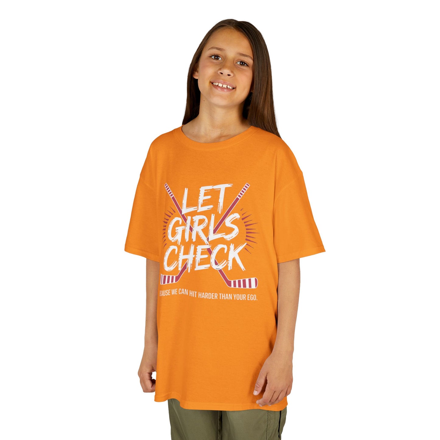 Let Girls Check Kids T-Shirt — Girls Hockey Shirt (Let Girls Check)