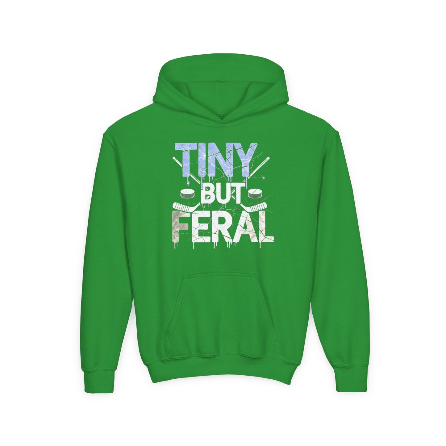 Tiny but Feral Youth Tiny Face Hoodie by Gildan