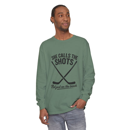 Female Hockey Coach Long Sleeve Shirt - She Calls the Shots, Sports Apparel, Gift for Athletes