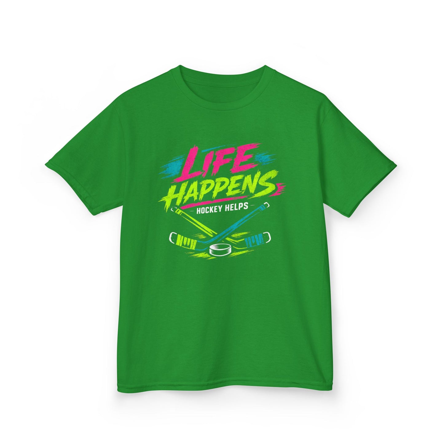 Kids Tee — "Life Happens, Hockey Helps"
