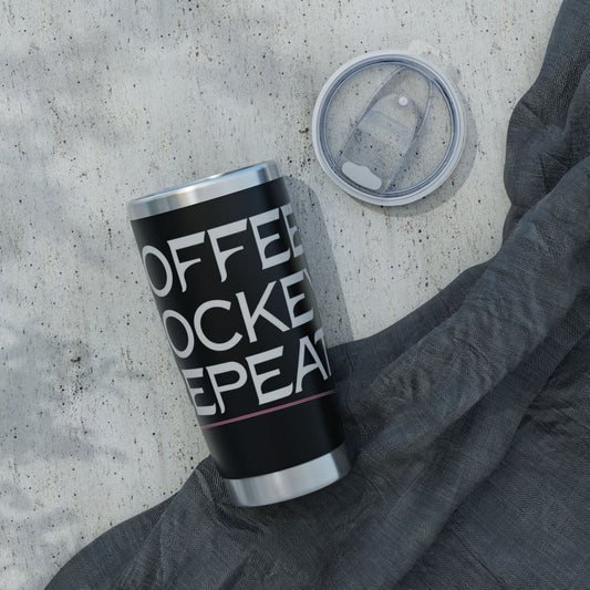 20oz Tumbler — Coffee, Pocket, Repeat Black Travel Mug