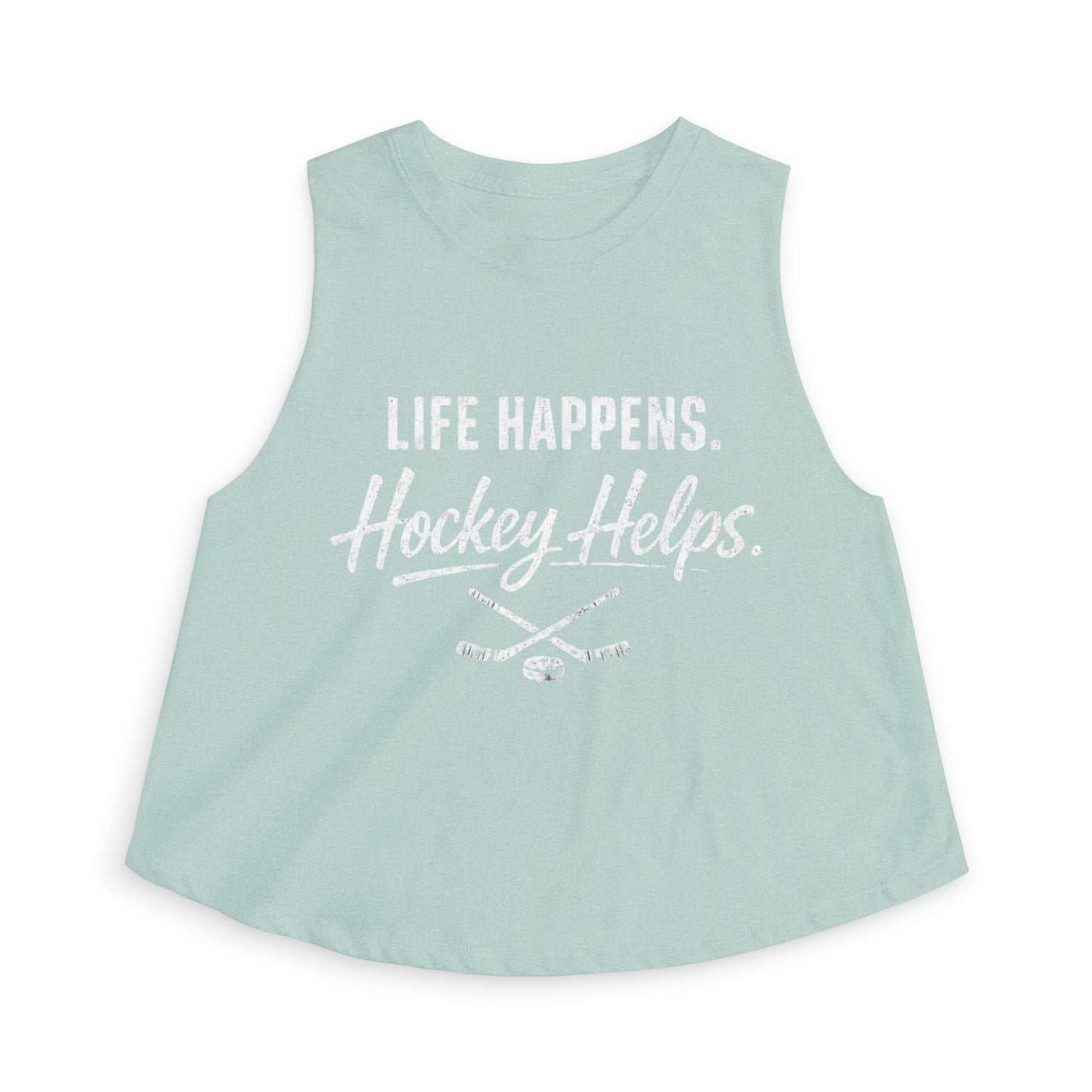 Women's Hockey Crop Top — "Life Happens. Hockey Helps." Athletic Casual Tank