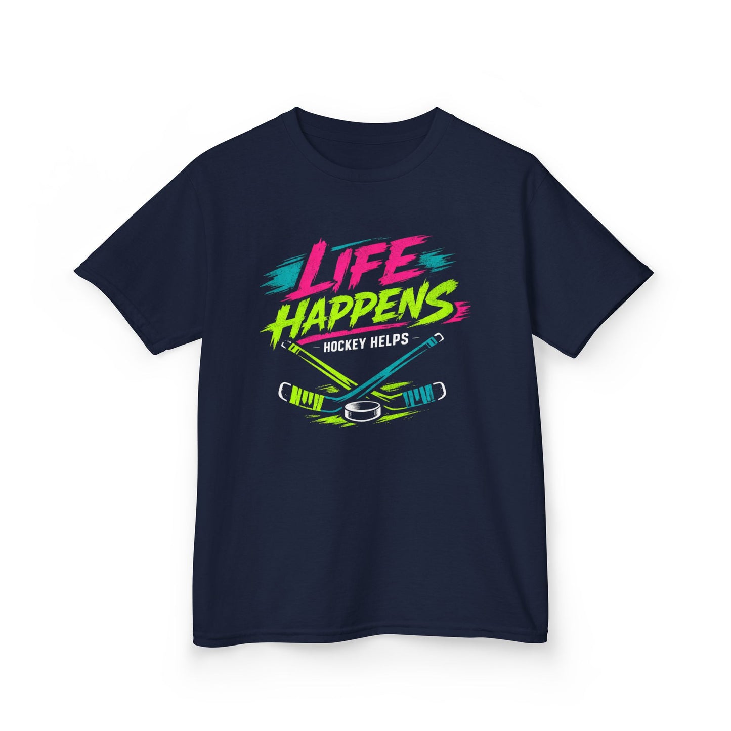 Kids Tee — "Life Happens, Hockey Helps"