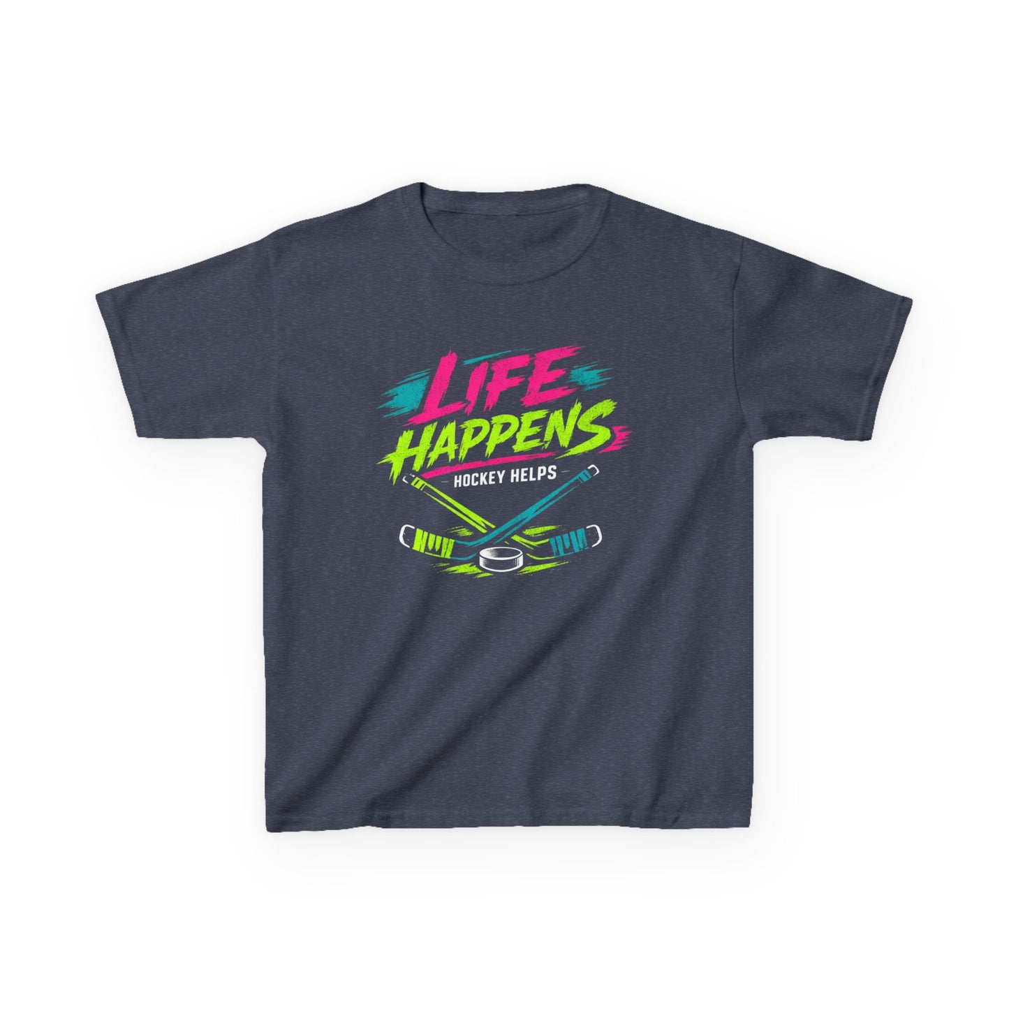 Kids Tee — "Life Happens, Hockey Helps"