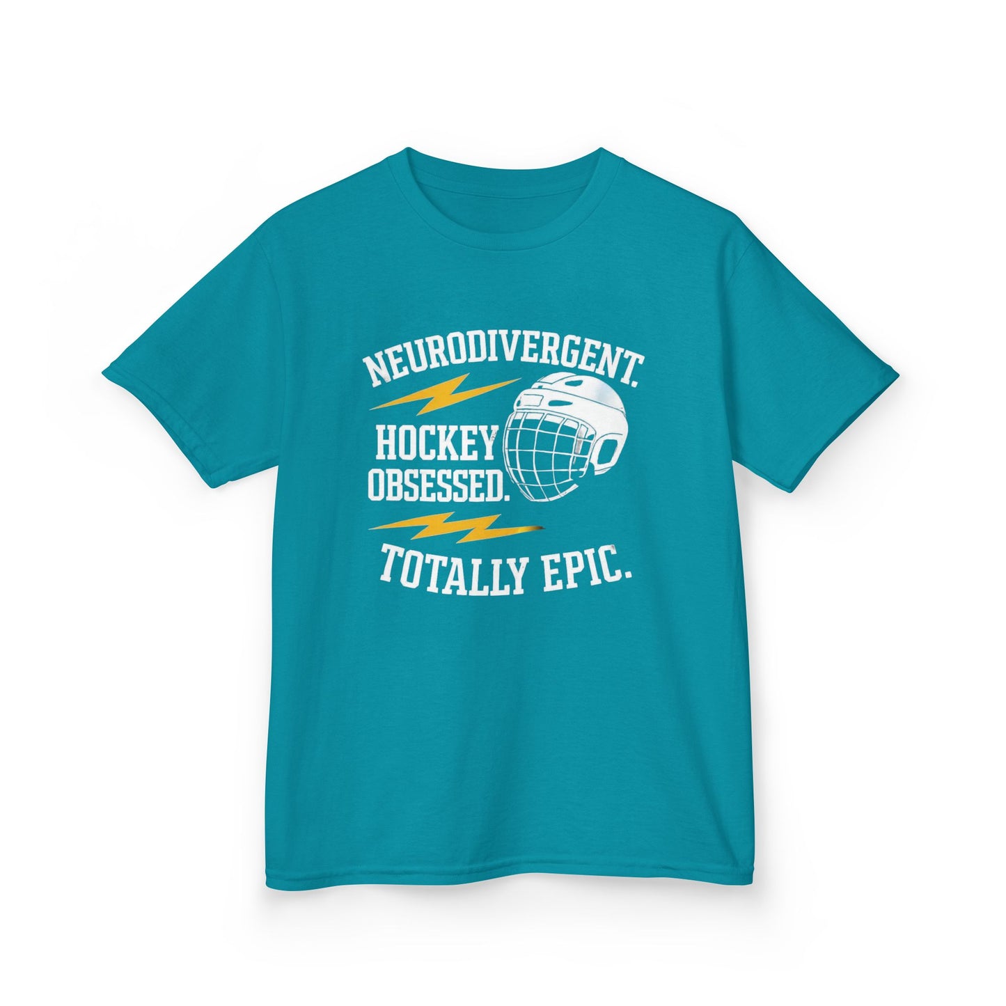 Kids Hockey T‑Shirt — "Neurodivergent Hockey Obsessed, Totally Epic"