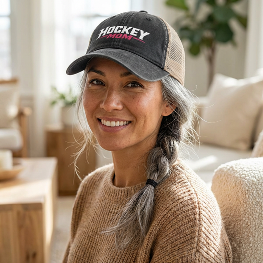 Women's Washed Mesh-Back Personalized Hockey Mom Hat