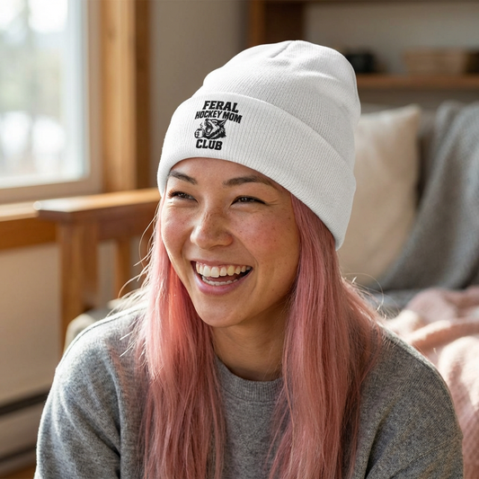 Hockey Mom Beanie - "Feral Hockey Mom Club" Embroidered Knit Hat