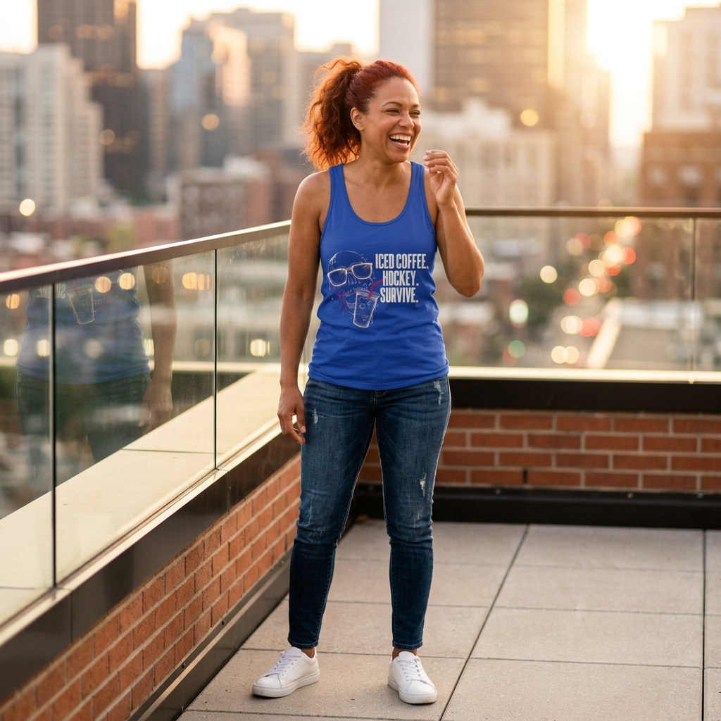 Iced Coffee. Hockey. Survive. Tank Top — Hockey Lover Graphic Tank