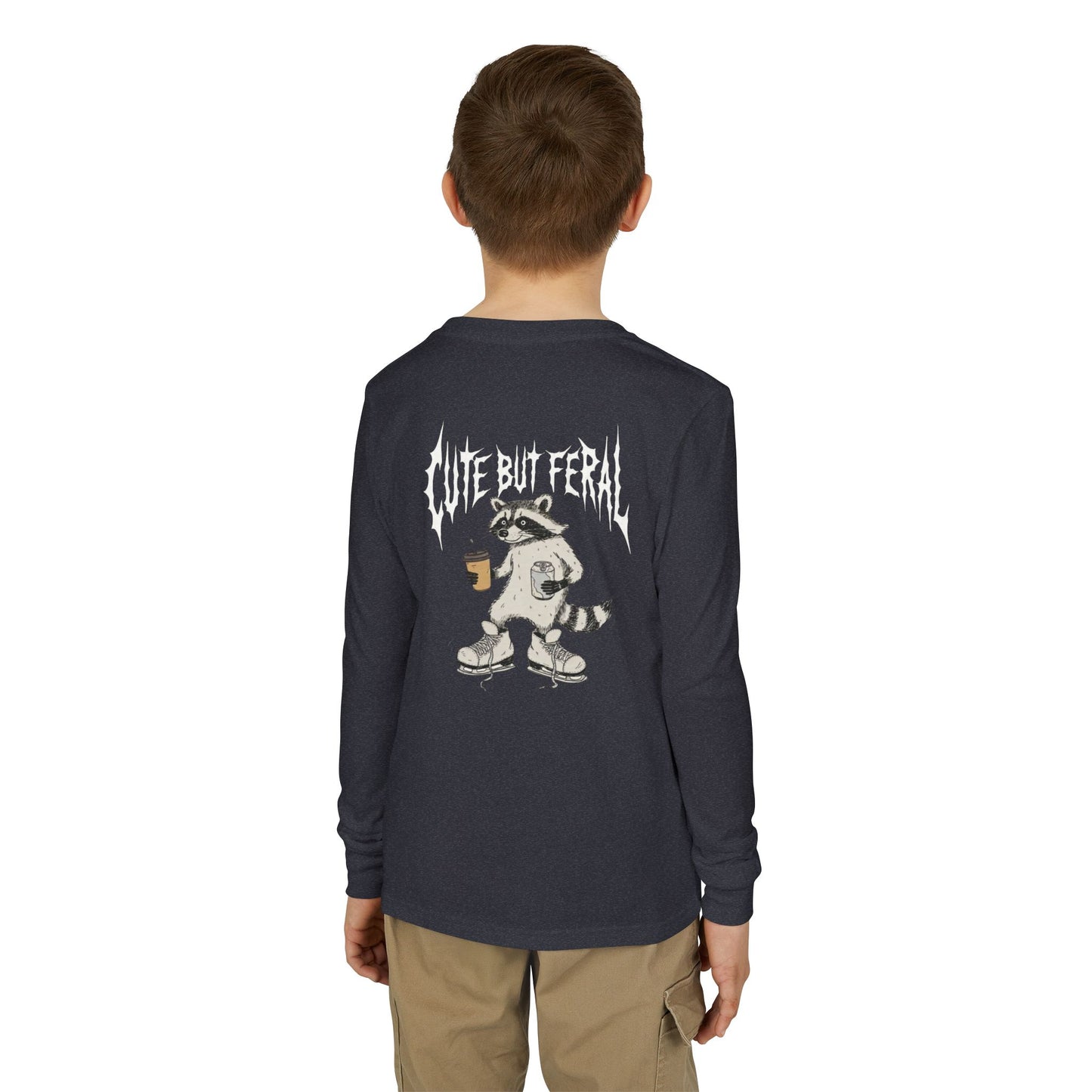 Cute But Feral Youth Long Sleeve Tee — Youth Jersey Shirt with Raccoon Graphic