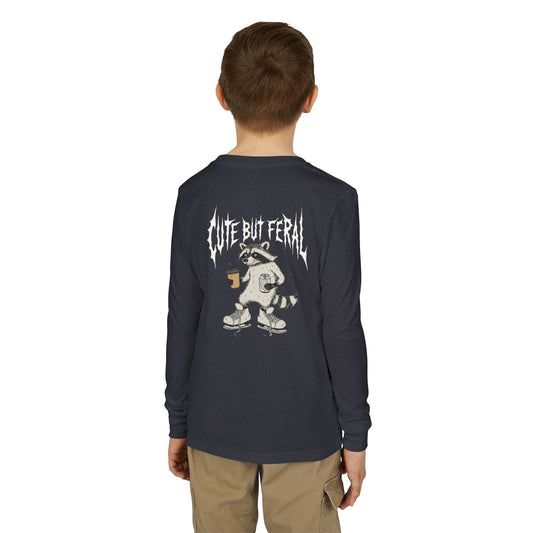 Cute But Feral Youth Long Sleeve Tee — Youth Jersey Shirt with Raccoon Graphic