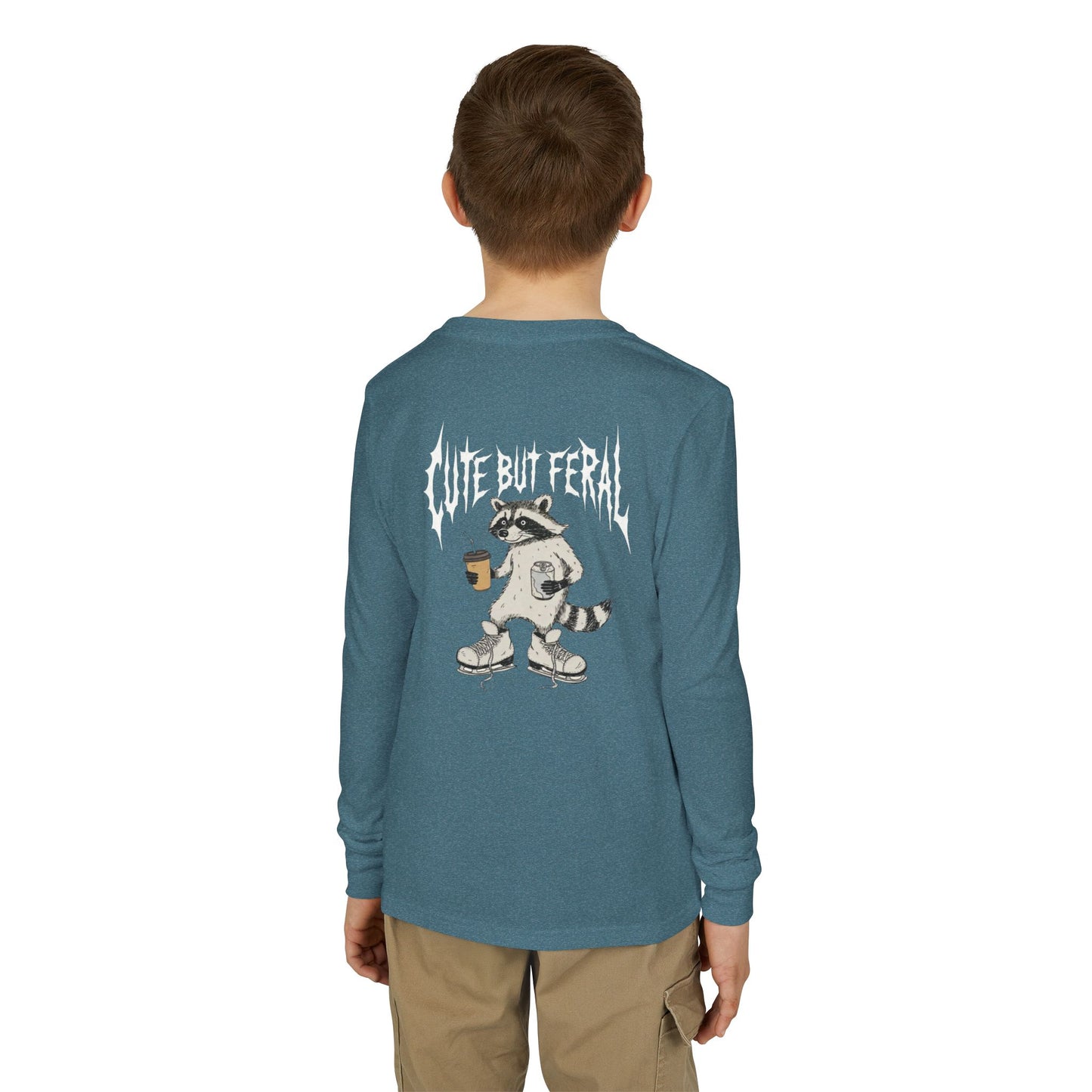Cute But Feral Youth Long Sleeve Tee — Youth Jersey Shirt with Raccoon Graphic