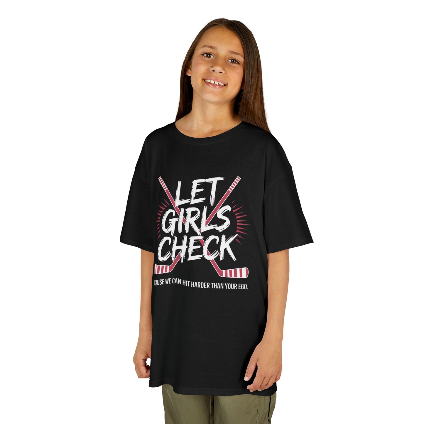 Let Girls Check Kids T-Shirt — Girls Hockey Shirt (Let Girls Check)