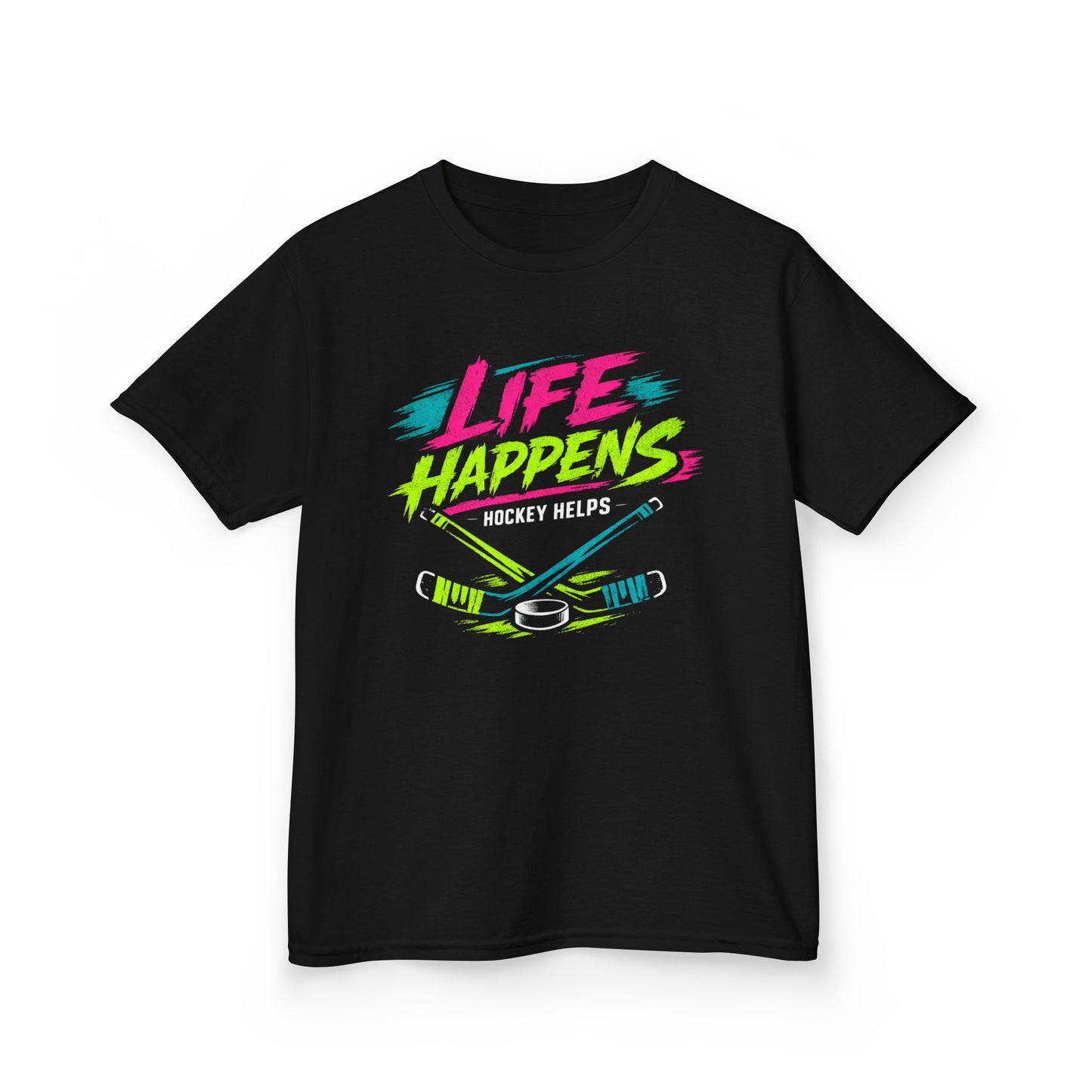 Kids Tee — "Life Happens, Hockey Helps"