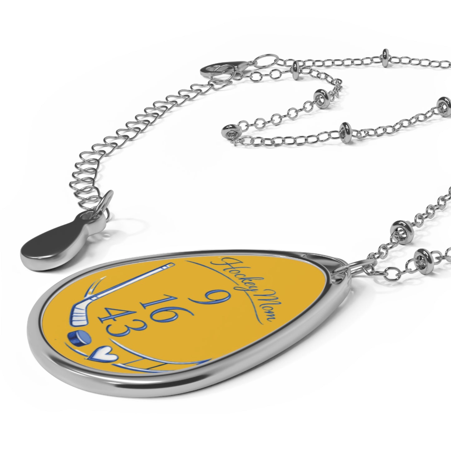 Hockey Mom Oval Pendant Necklace — Personalized Hockey Date/Numbers Design