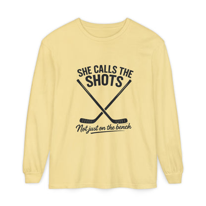 Female Hockey Coach Long Sleeve Shirt - She Calls the Shots, Sports Apparel, Gift for Athletes