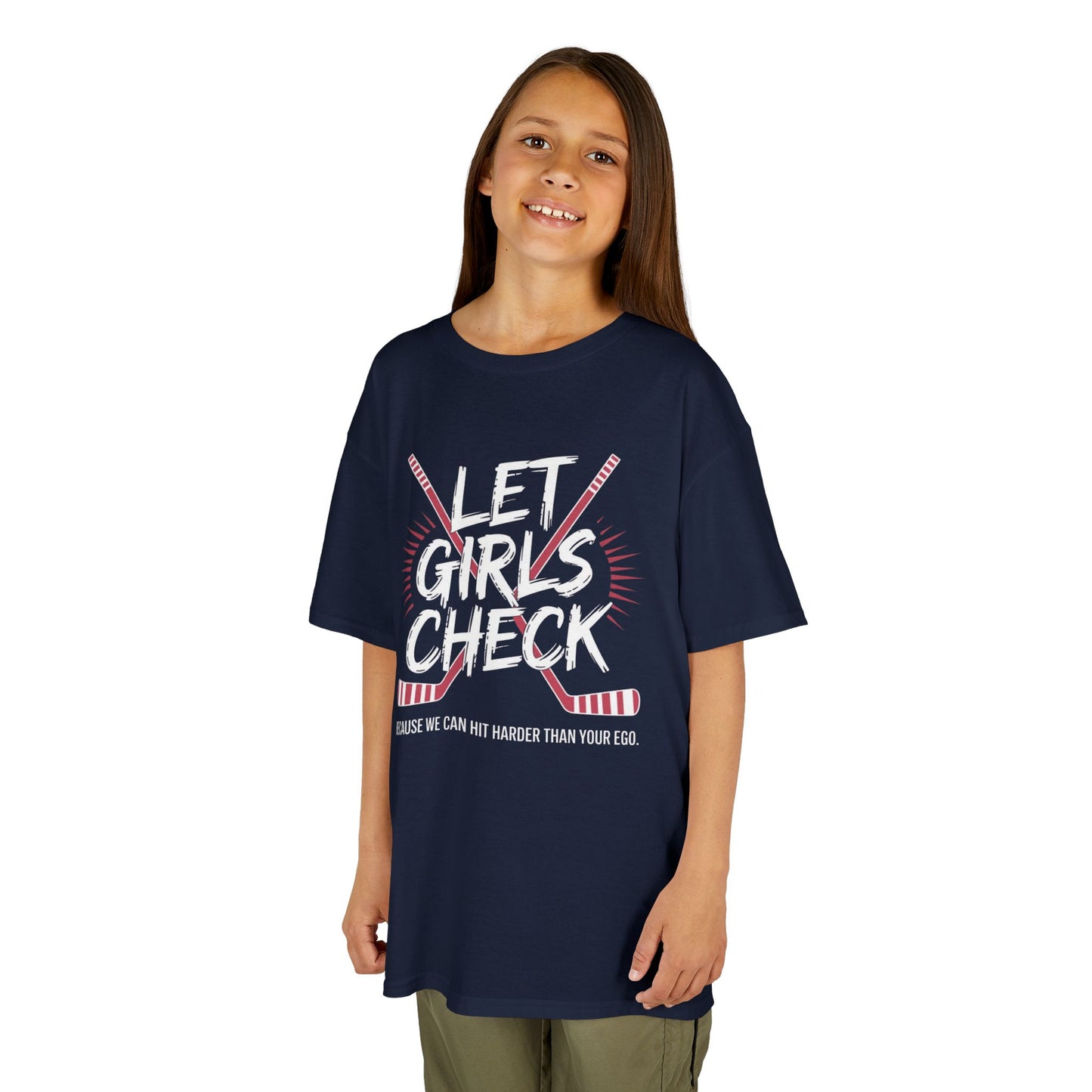 Let Girls Check Kids T-Shirt — Girls Hockey Shirt (Let Girls Check)