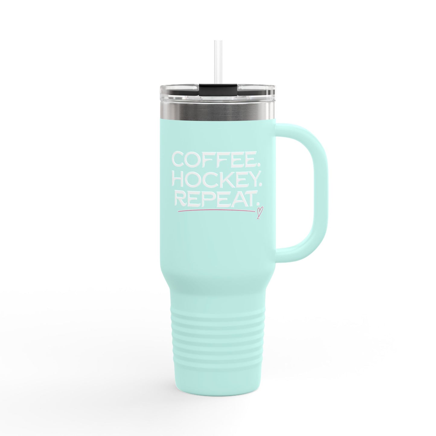40oz Insulated Travel Mug — Coffee. Hockey. Repeat. Cold-Resistant Tumbler for Hockey Fans