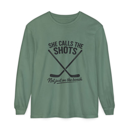 Female Hockey Coach Long Sleeve Shirt - She Calls the Shots, Sports Apparel, Gift for Athletes